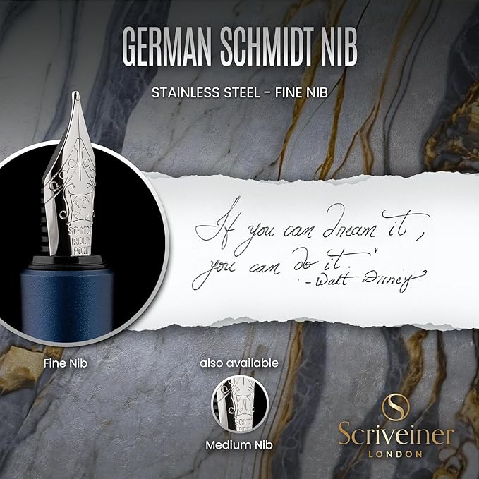 Scriveiner Luxury EDC Fountain Pen, Stunning Matt Blue Pocket Pen, Chrome Finish - Image 5