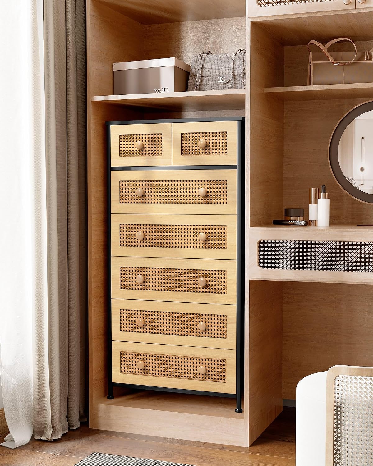Crestlive Products Rattan Dresser Tall Storage Tower, Chests of Drawers, Easy...