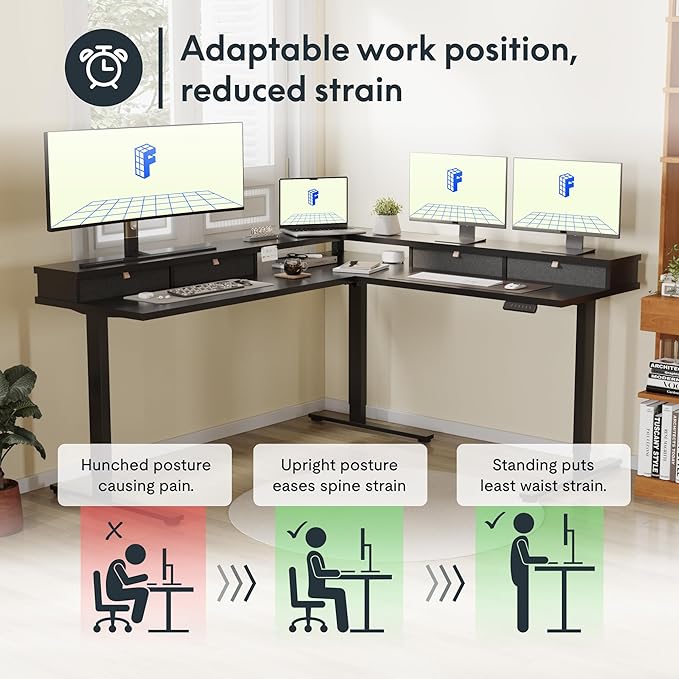 FLEXISPOT 63" L Shaped Standing Desk Electric Corner Table - Image 7