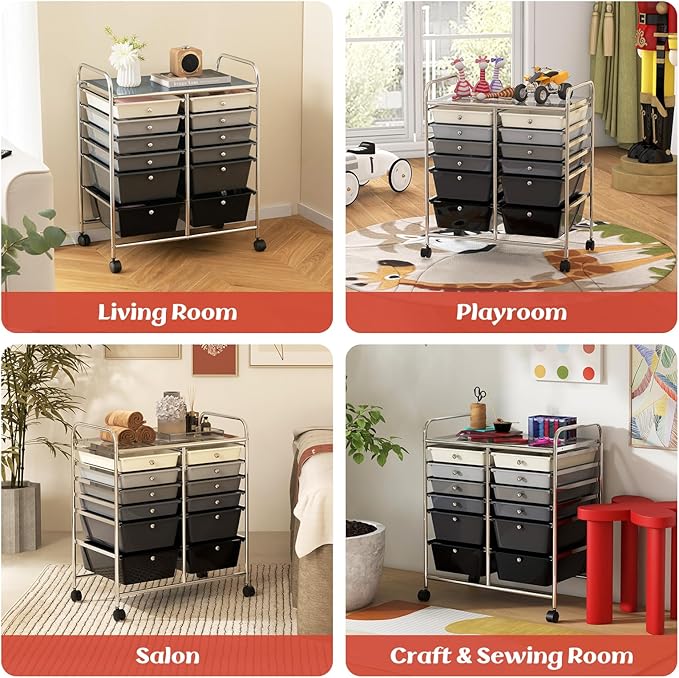 LDAILY 12 Drawer Rolling Storage Cart, Craft Cart Organizer on Wheels w/Metal - Image 9