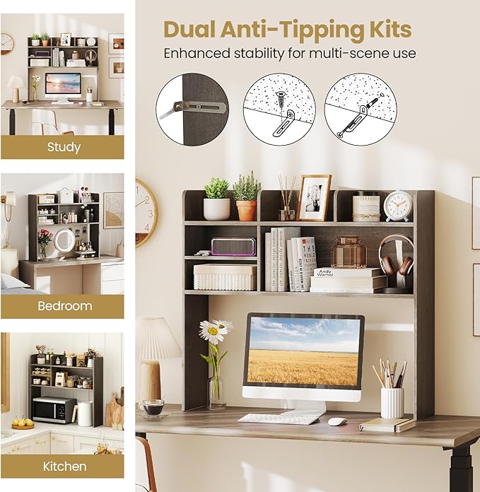 Tangkula Desktop Bookshelf for Computer Up to 32”, 37” Countertop Storage Hutch - Image 8