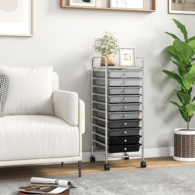 Giantex 10-Drawer Storage Cart w/Universal Wheel, Rolling Cart w/Handle - Image 8
