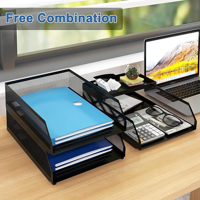 Natwind 3-Tier Desk Organizer, Desk Accessories, Stackable Paper Tray, Metal - Image 4