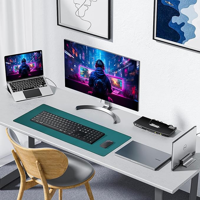ALOANES Dark Green Waterproof Desk Mat, Large Extended Mouse Mat, Office Desk - Image 2