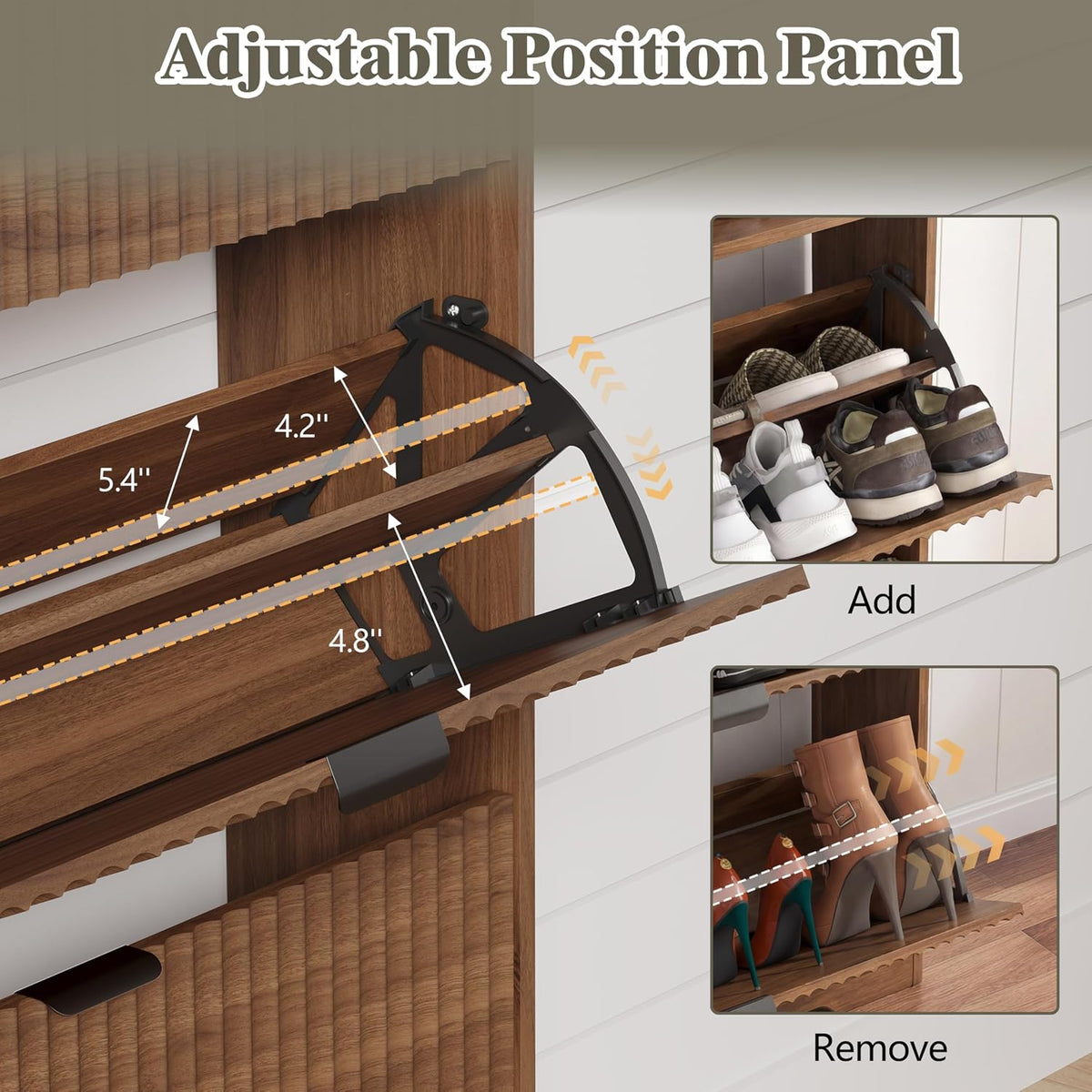 Shoe Cabinet Storage for Entryway with 4 Flip Drawers & Cubby, Walnut
