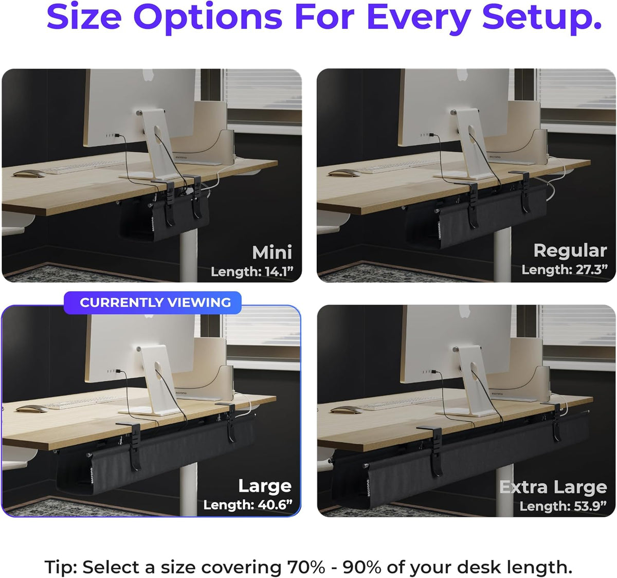 Ascrono Original Under Desk Cable Management Tray, Black, 40.6"