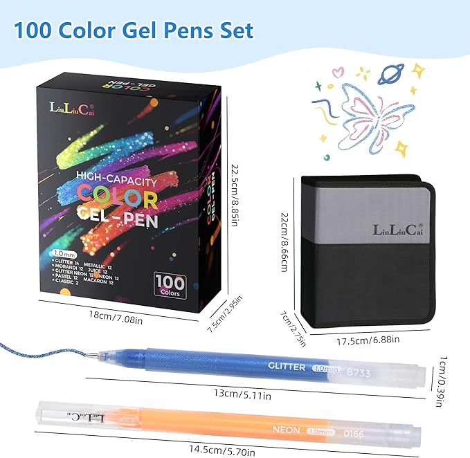 LIULIUCAI Gel Pens for Adult Coloring Book, 100 Colors Large Capacity Metallic - Image 4