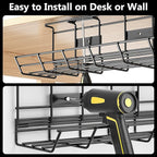 2 Pack DELAMU Under Desk Cable Management Tray, Metal Cord Cable Organizer - Image 3