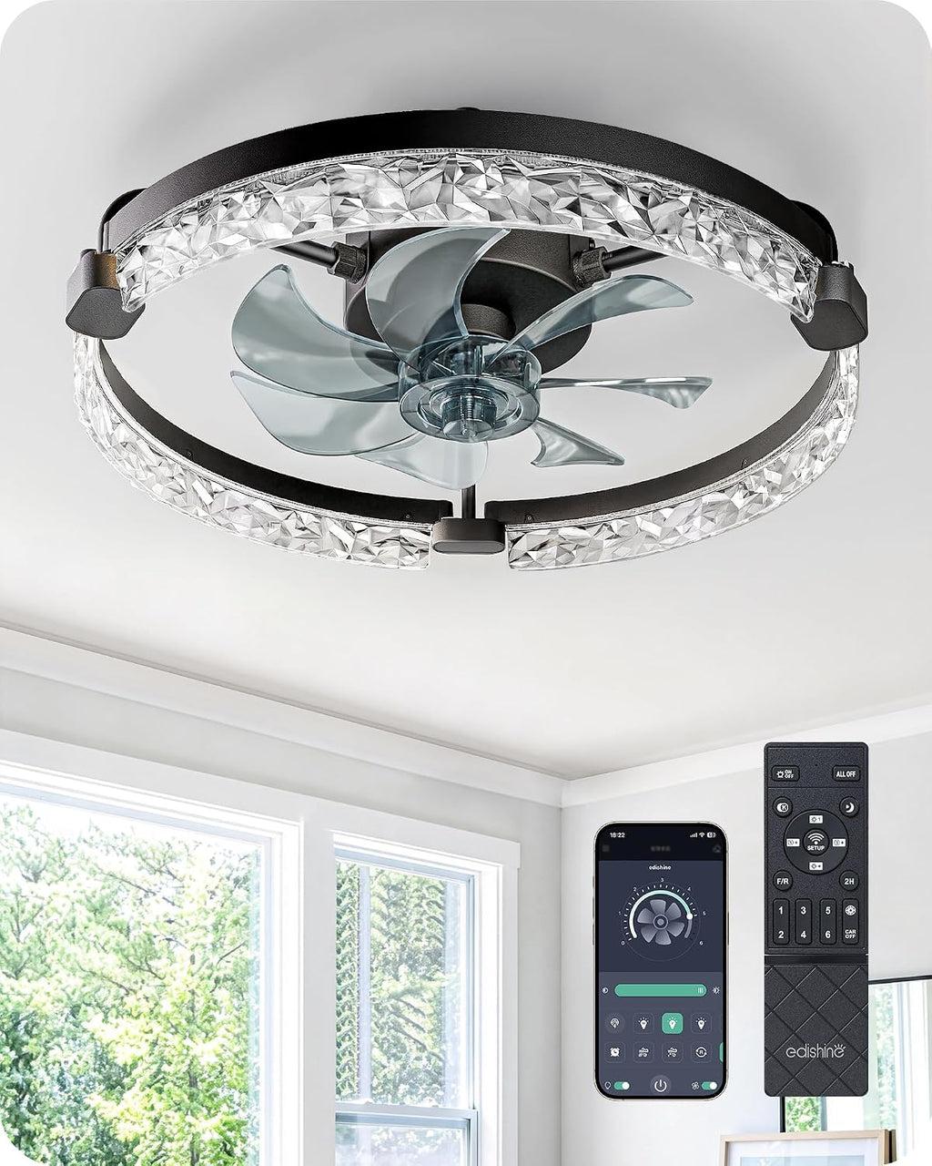 edishine 20'' ceiling fans with lights and remote, main product view