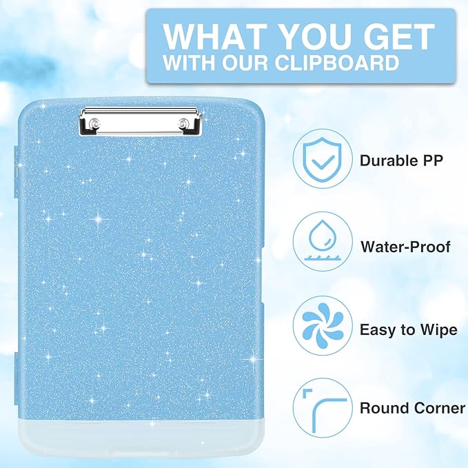 Sooez Glitter Clipboard with Storage, High Capacity Clip Boards 8.5x11 with Pen - Image 3