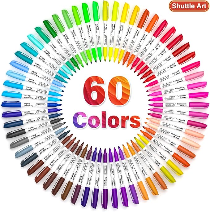 Shuttle Art 60 Colors Permanent Markers, Fine Point, Works on Plastic, Metal - Image 2