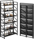 JSB No Assembly Folding Bookshelf, 6 Tier Industrial Metal Book Shelf by HomeFurniture