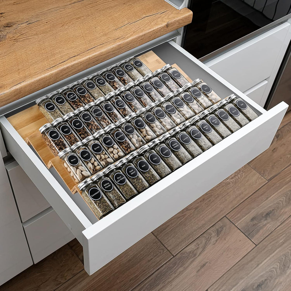 Mulush Bamboo Spice Rack Tray - Spice Drawer Organizer for Kitchen Cabinets S...