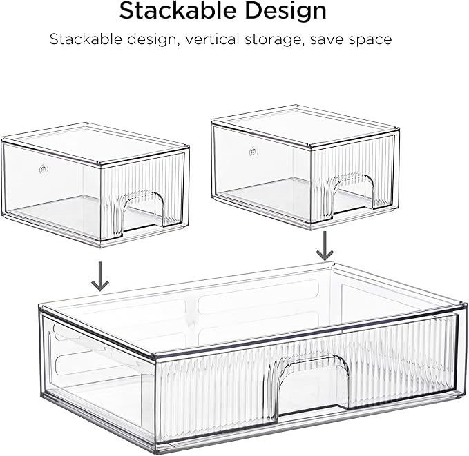 Vorey Clear Stackable Desk Storage Drawers, 3 Pack Acrylic Bathroom Makeup - Image 4