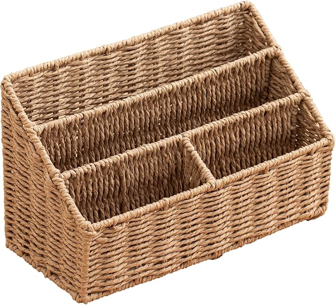 Woven Divided Storage Basket Desk Organizer Tabletop Mail Holder Countertop by HaoGZMZFCL