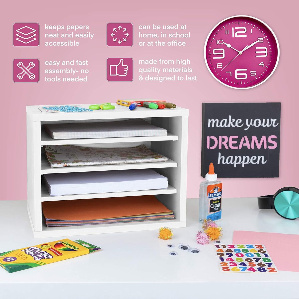 AdirOffice Shelf Desk Organizer, Wood 4-Tiered Stackable Shelves File Mail Or...