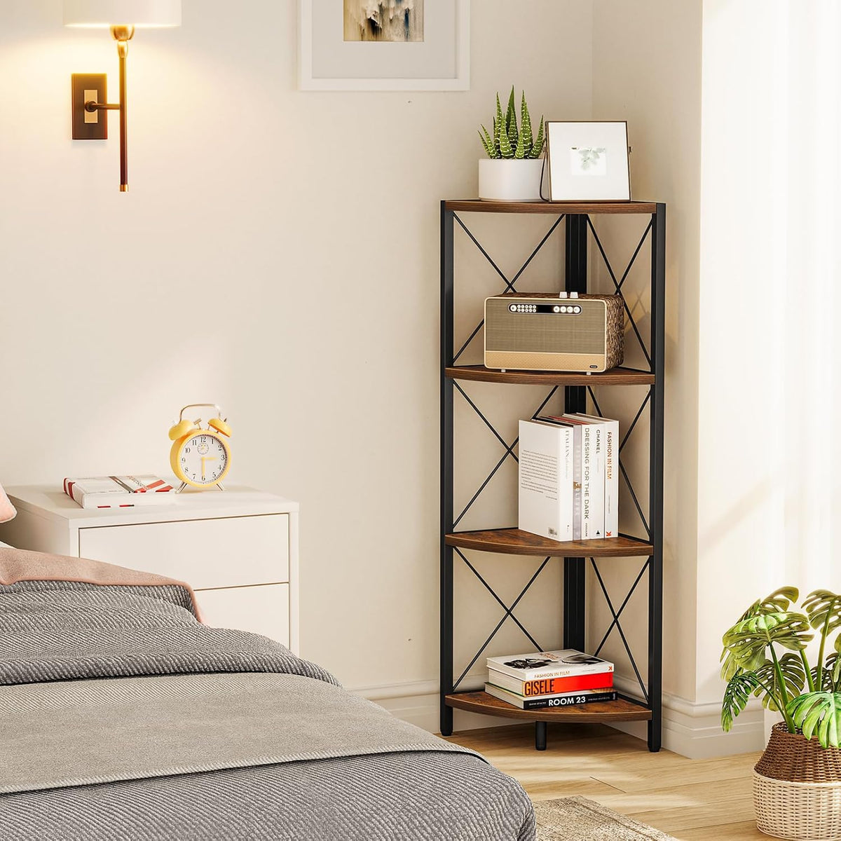 Snughome Rustic Corner Shelf Stand for Desktop, 4 Tier Corner Storage Plant S...