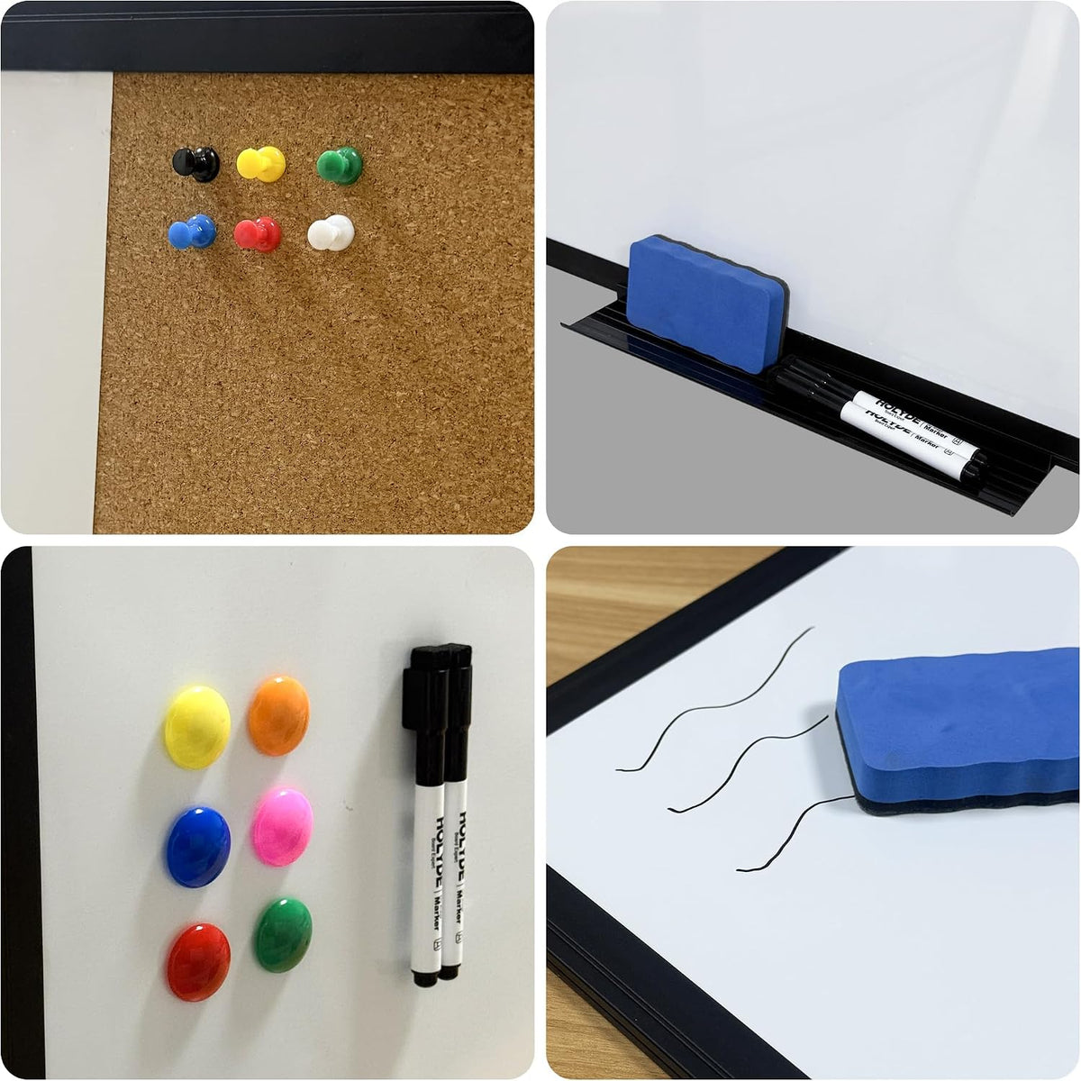 Cork Board White Board Combo, 36" X 24" Magnetic Whiteboard Bulleti...