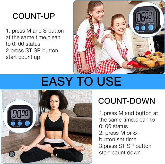 Leumoi 24 Pcs Digital Kitchen Timers Magnetic Back Timers Bulk Large Screen - Image 6