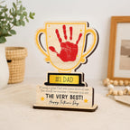 Personalized Fathers Day Trophy Gift, World's Best Dad Trophy Sign with Paints, Kid Handprint Art Crafts Plaque, Birthday Best Dad Ever Gifts for Daddy, Papa, Family Keepsake Shelf Desk Home Decor