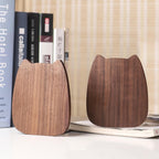 2-Pack Kitten Beech Bookends, 5.5x4.7in | Solid Wood, Natural Grain, Non-Slip Base, Detachable, for Shelves/Desk/Kids Room