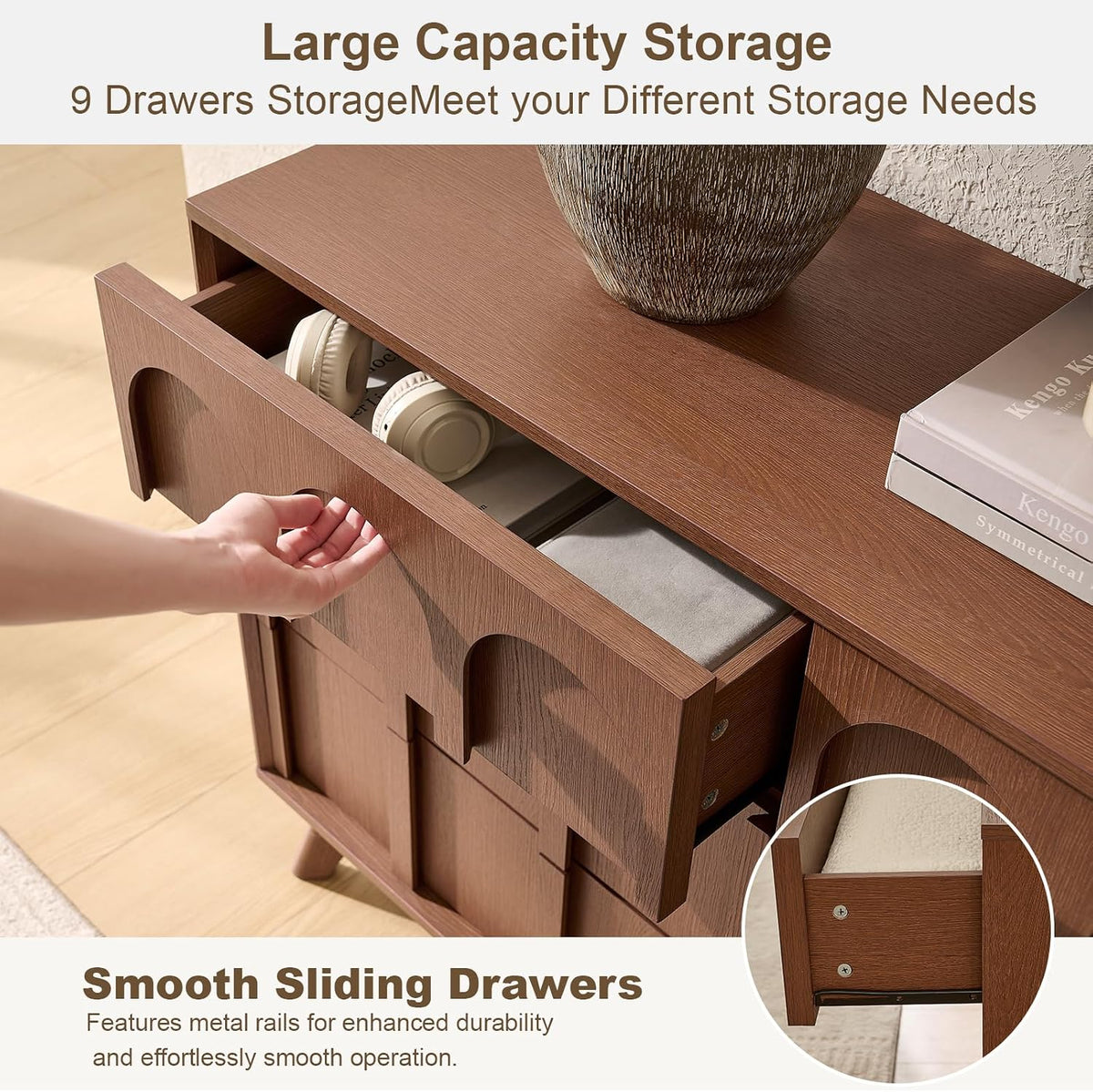 Oak&Sparrow Mid Century Modern Dresser for Bedroom, Walnut 9 Drawer Dress...