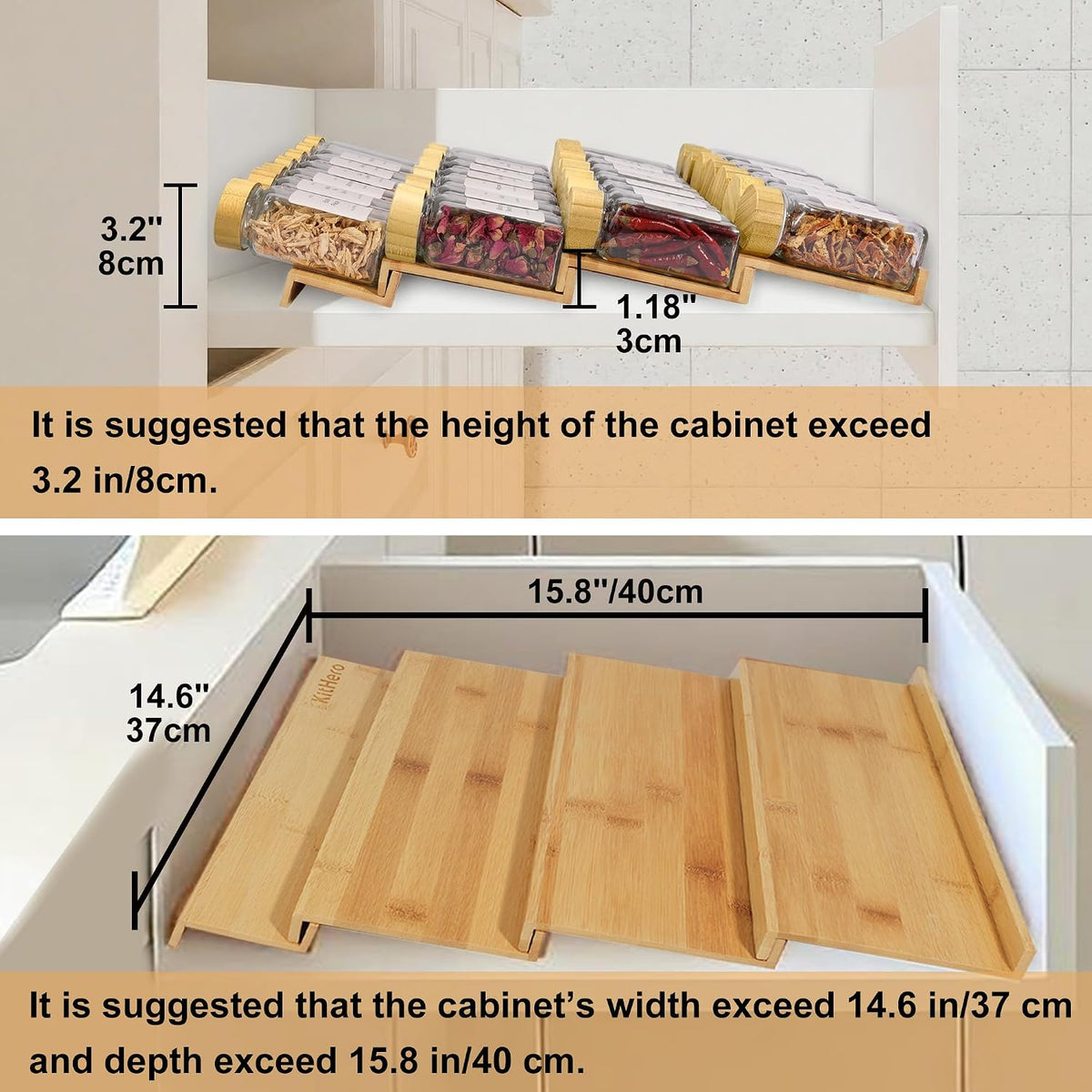 Spice Drawer Organizer with 28 Bamboo-lidded Spice Jars and 216 Labels,Non-sl...
