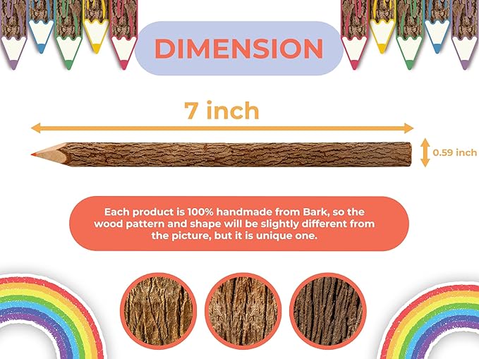 BSIRI Bark 7 Inch Colors Pencils Set Assorted-Stick Twig of Wood Pencils - Image 5