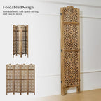 68.9Inch Folding Room Divider, 4 Panels Wood Carved Privacy Screens - Image 5