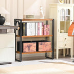 HCHQHS Bookshelf, 3-Tier Industrial Bookcase, Rustic Open Book Shelf, - Image 2