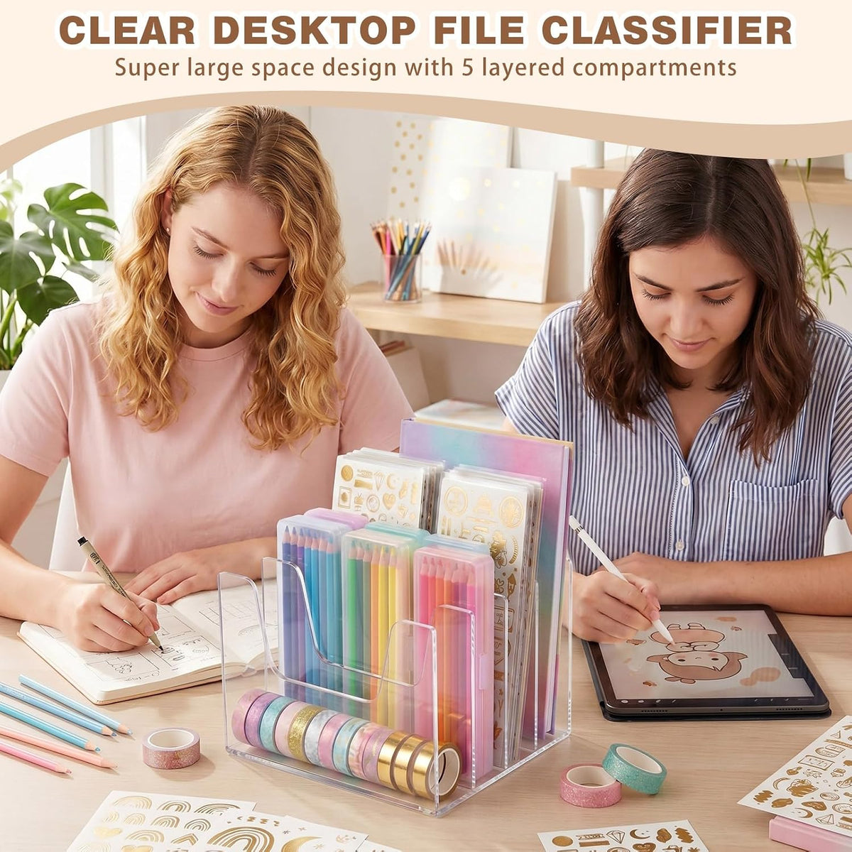 1 Pack 4 Section Clear Acrylic Desktop File Organizer Vertical File Sorter