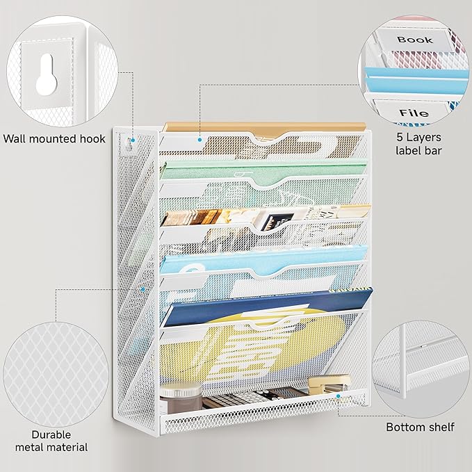Lavatino 6-Tier Hanging File Organizer, Wall Mount File Holder - Image 5