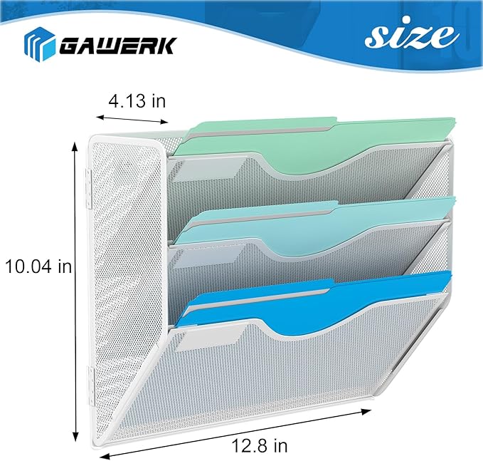 Gawerk 3 Tier Hanging Wall File Organizer, Mesh Mail Paper Orgnization Hanging - Image 2