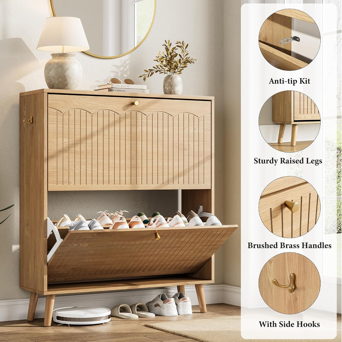 Nicetree Arch-Chic Shoe Cabinet for Entryway, Modern Mid-Century Shoe Storage...