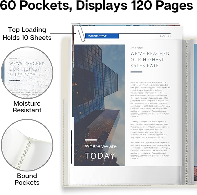 Dunwell Presentation Binder 60-Pocket, Displays 120 Pages, 8.5x11 Portfolio - Image 3