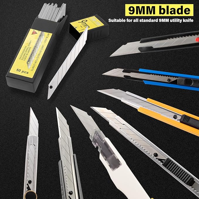 Gomake 100pcs Knife Replacement Blades, 30 Degree Carbon Steel 9mm Snap Off - Image 3