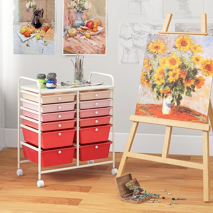Giantex 12 Drawer Rolling Storage Cart Tools Scrapbook Paper Office School - Image 4