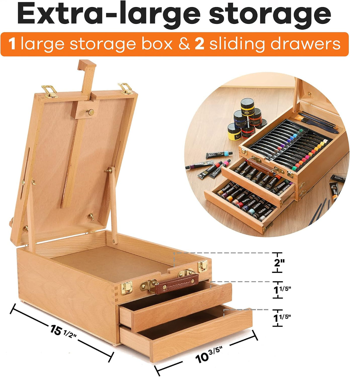 viswin large tabletop easel box with 3 storage shown in use