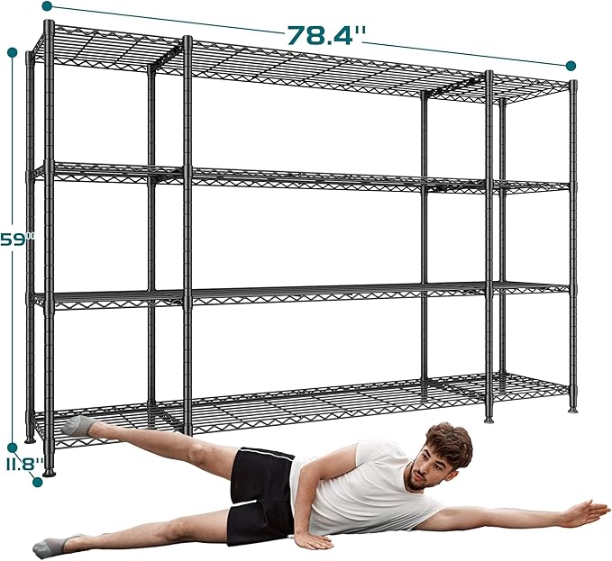 REIBII 78.4" W Storage Shelves Load 1500LBS, Metal Shelving 4-Tier Wire - Image 3