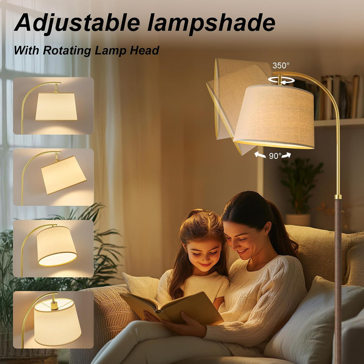 62.5" Wood Floor Lamps for Living Room with Foot Switch Tall Standing Lamp