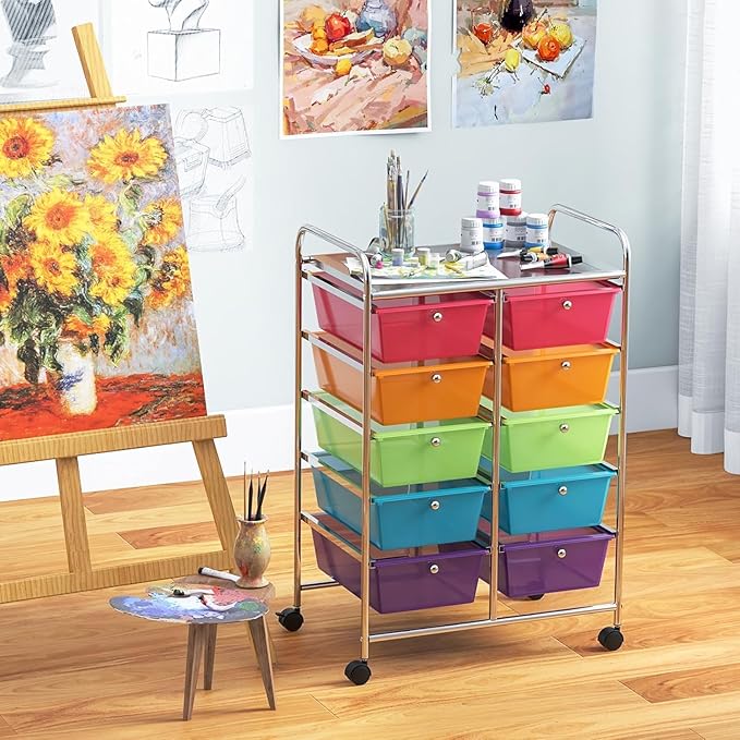 LDAILY 10 Drawer Rolling Cart, Storage Cart Organizer on Wheels, Drawer Cart - Image 8