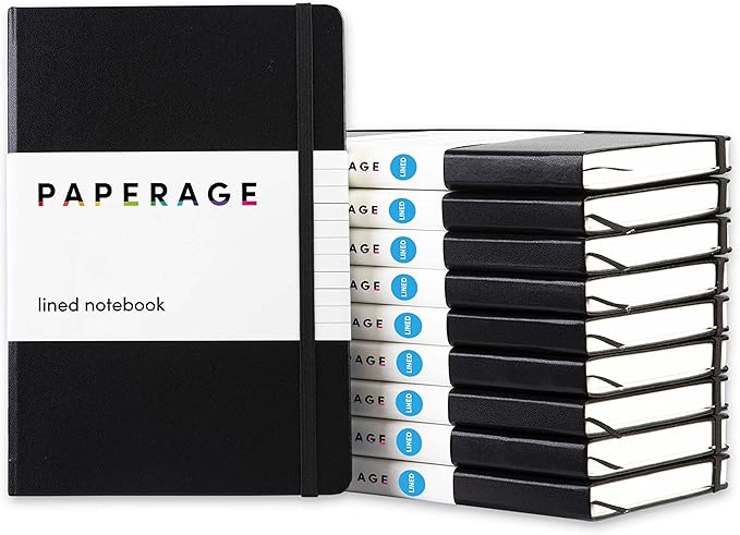 PAPERAGE Lined Journal Notebook, 10 Pack, 160 Pages, Medium 5.6 in x 8 in by PAPERAGE