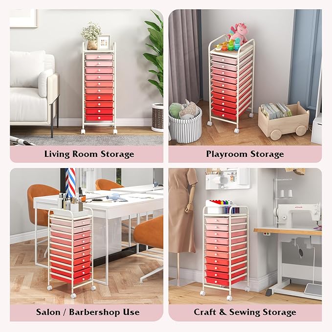 Giantex 10-Drawer Storage Cart w/Universal Wheel, Rolling Cart w/Handle - Image 7