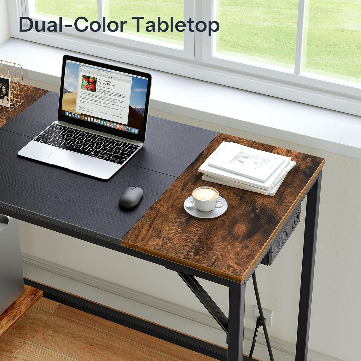 HOOBRO Small Computer Desk, 35.4 Inch Home Office Desk with Power Outlet, Wri...