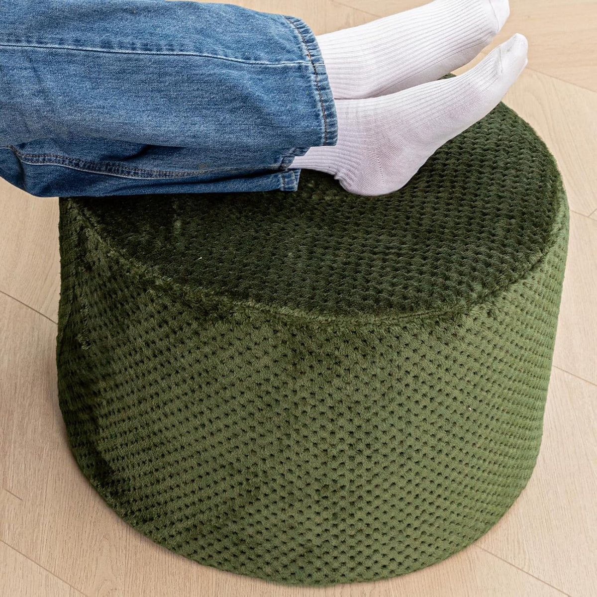 20"x14" Round Foam Stuffed Pouf Ottoman, Under Desk Footrest,Deep G...