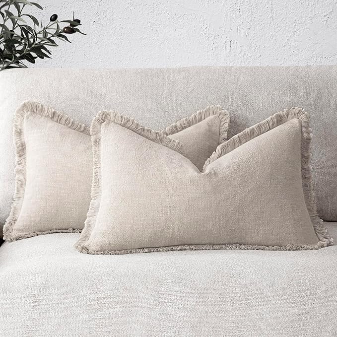 Foindtower Set of 2 Decorative Linen Fringe Throw Pillow Covers Boho Farmhouse by Foindtower