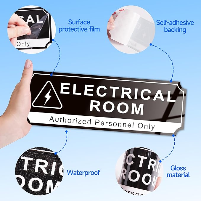 Electrical Room Door Sign for Business，Self-Adhesive Durable Modern Electrical - Image 4