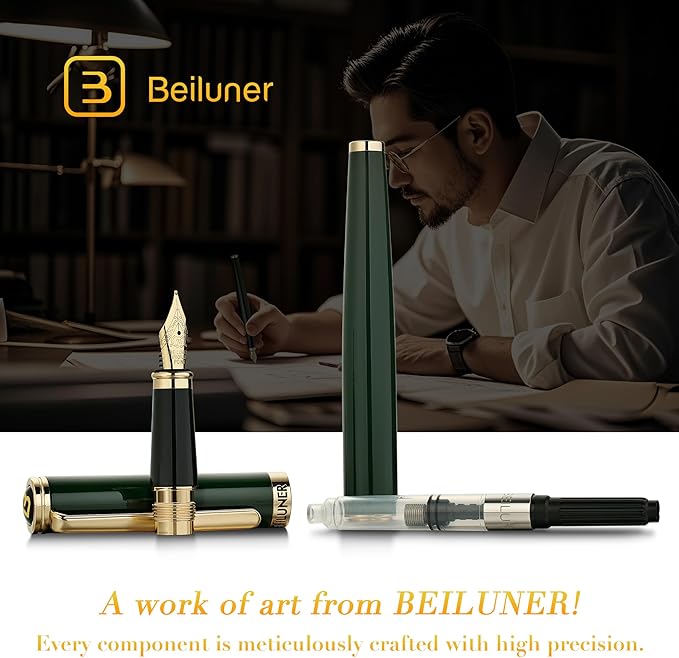 BEILUNER Racing Green Fountain Pen, Stunning Luxury Pens - Image 6