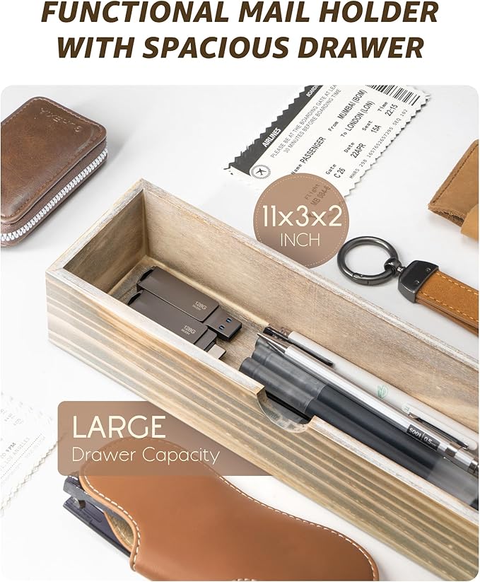 Rebee Vision Farmhouse Mail Organizer Wall Mount – Decorative Key and Mail - Image 3