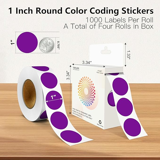Purple 1 Inch Round Color Coding Labels - Image 2
